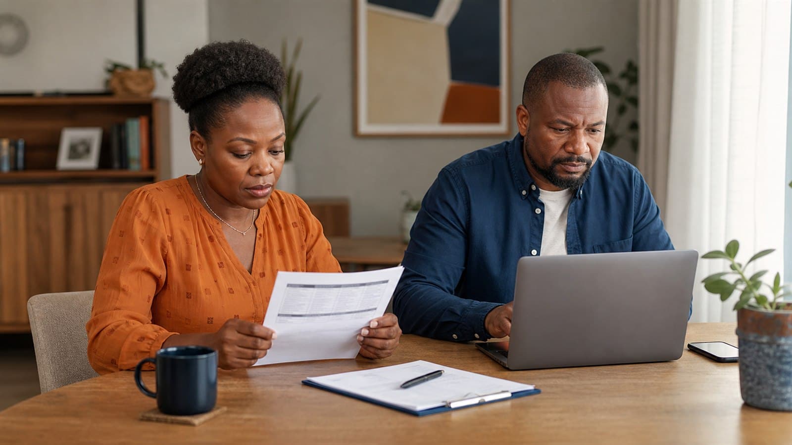 Two authorised scheme members checking payout details before approving a bank transfer